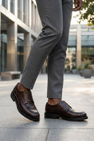 MARLOW Men’s Dark Brown Croc-Embossed Leather Moc-Toe Derby Shoes Sartorial Shoes