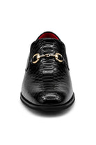 Men’s Black Patent Slip-On Loafers with Gold Snaffle Buckle Sartorial Shoes