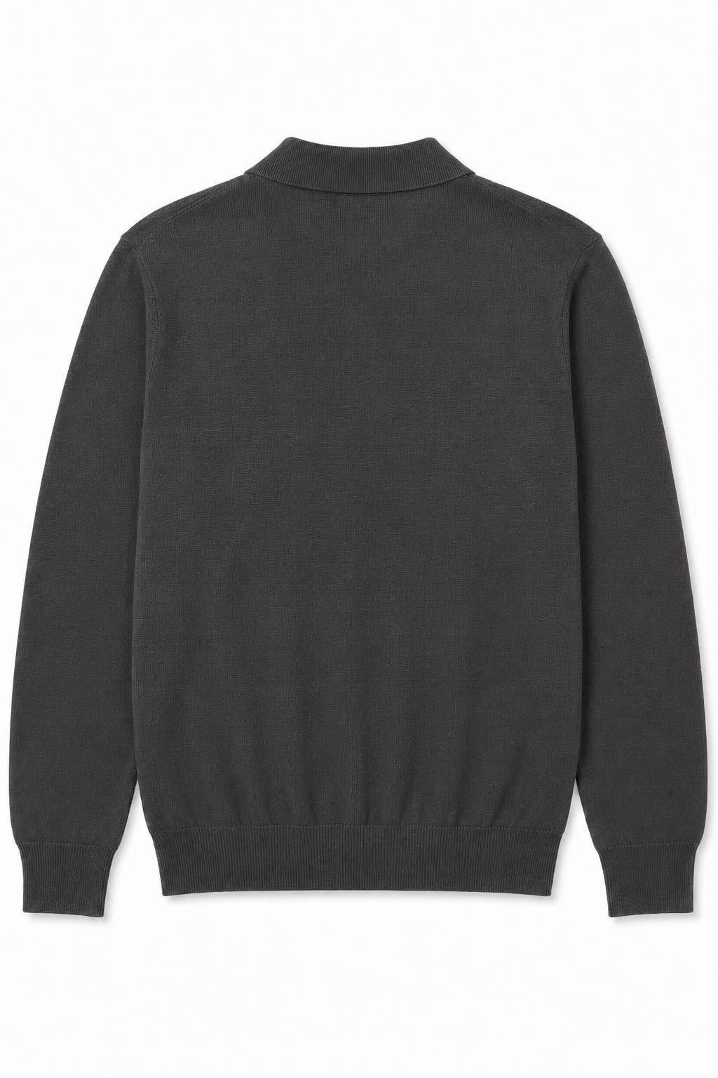 Men's Grey 100% Cotton Fine Knit Button Neck Polo Jumper CAVANI