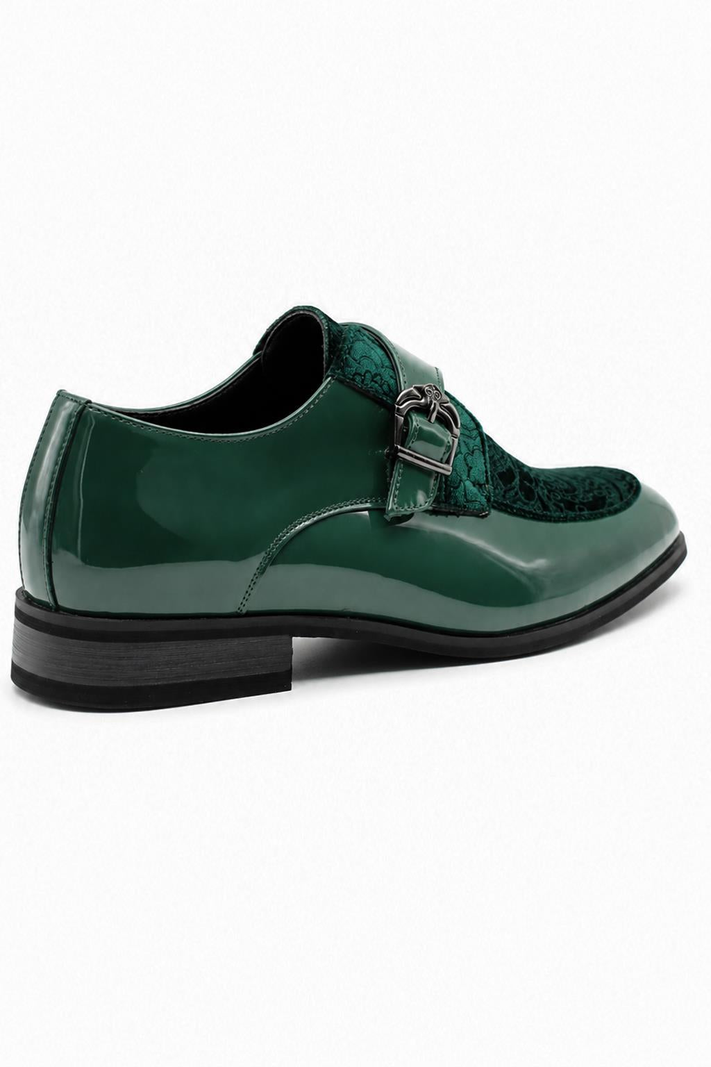 Men's Green Floral Velvet Monk Strap Dress Shoes