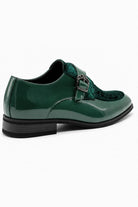 Men's Green Floral Velvet Monk Strap Dress Shoes