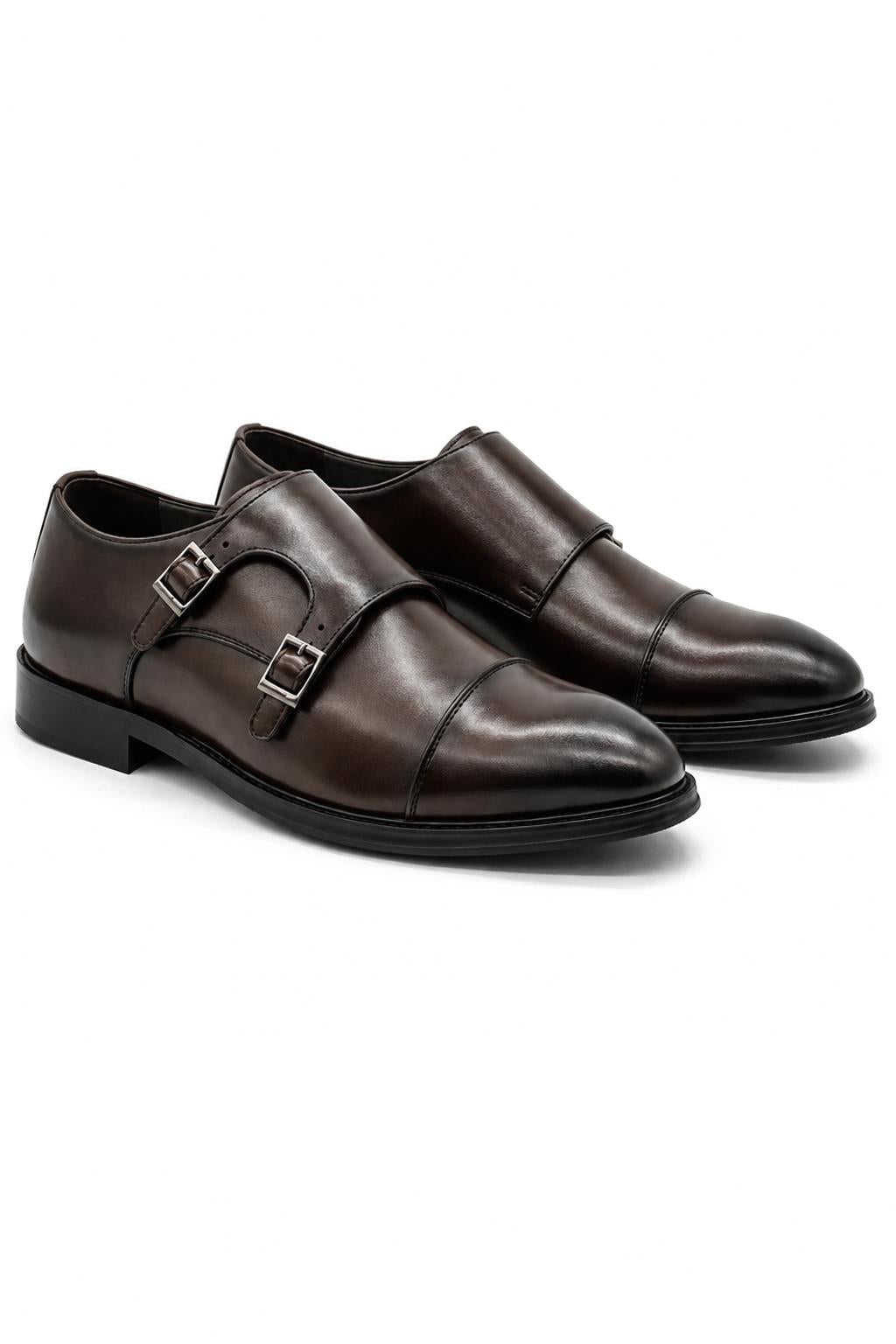 Men's Brown Double Monk Strap Cap Toe Formal Shoes Sartorial Shoes