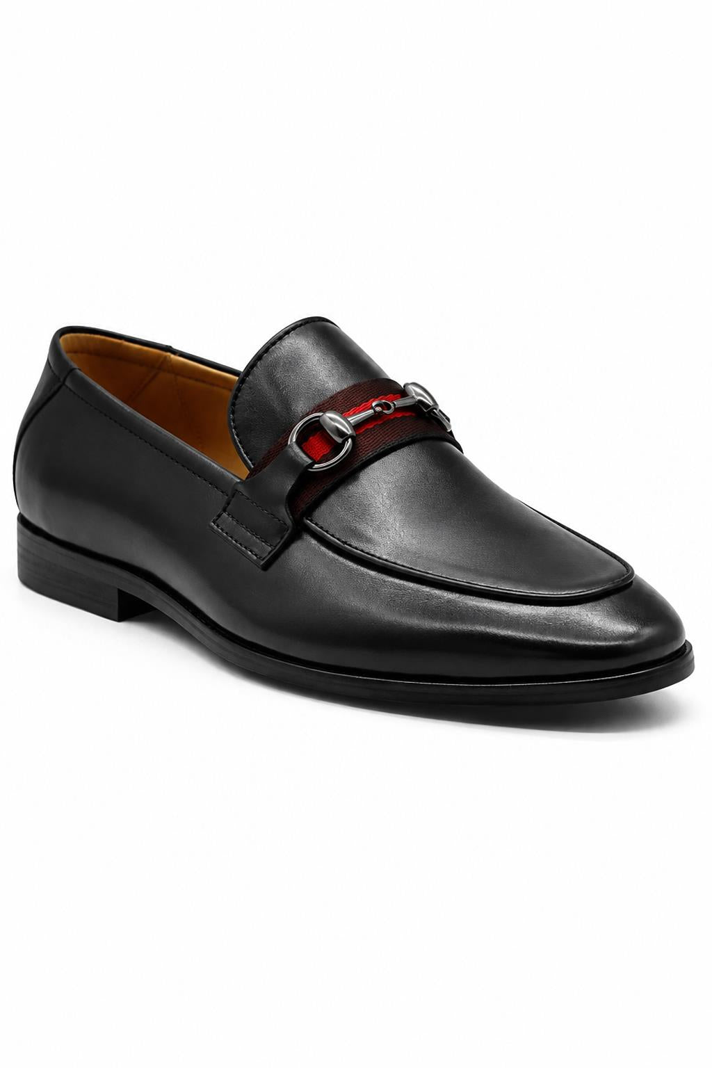 Black Leather Loafers with Snaffle Bit Buckle Sartorial Shoes