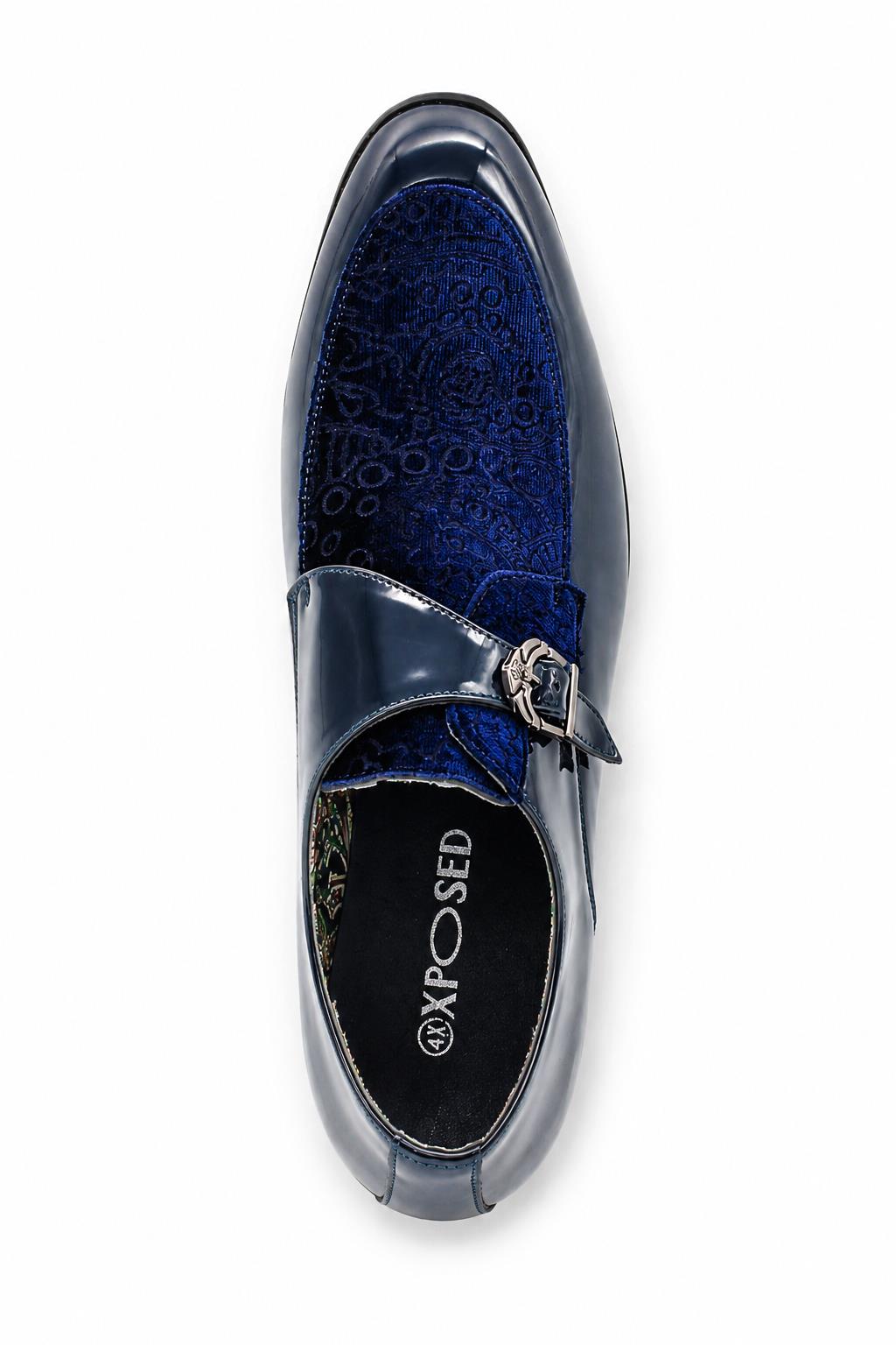 Men's Navy Floral Velvet Monk Strap Dress Shoes Sartorial Shoes