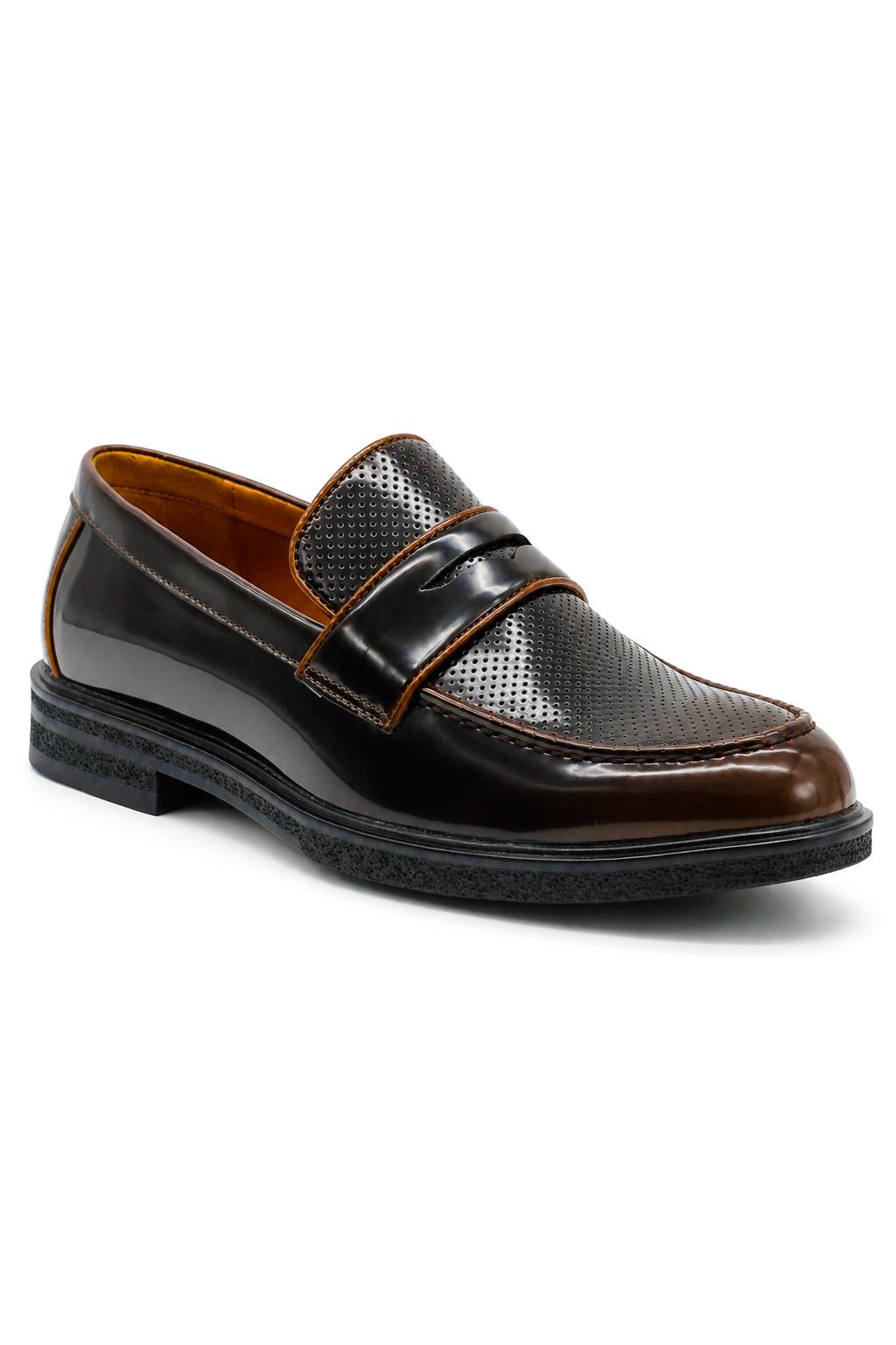 Men’s Brown Patent Pin-Dot Penny Loafers Sartorial Shoes