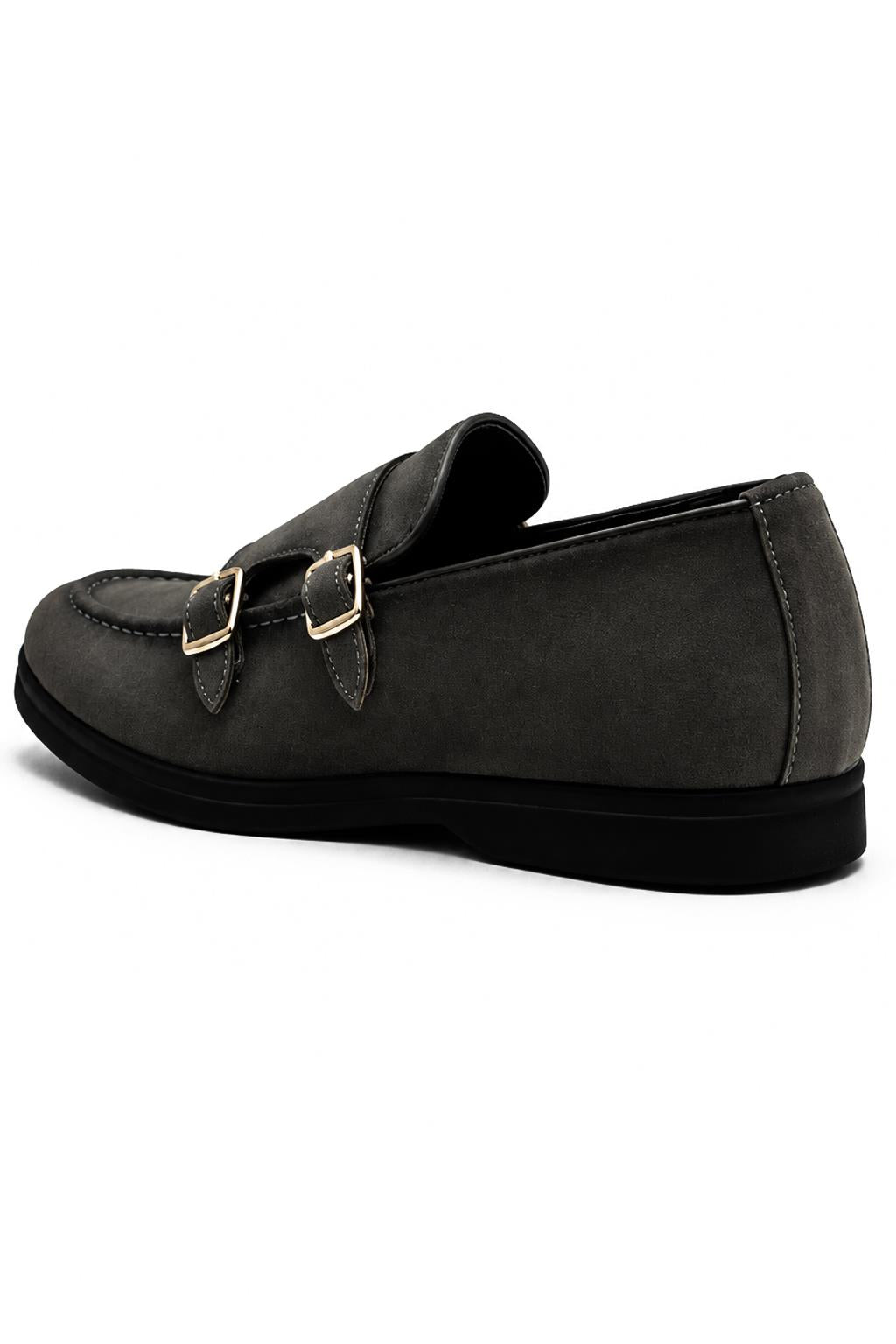 Men's Grey Faux Suede Double Monk Strap Loafers Sartorial Shoes