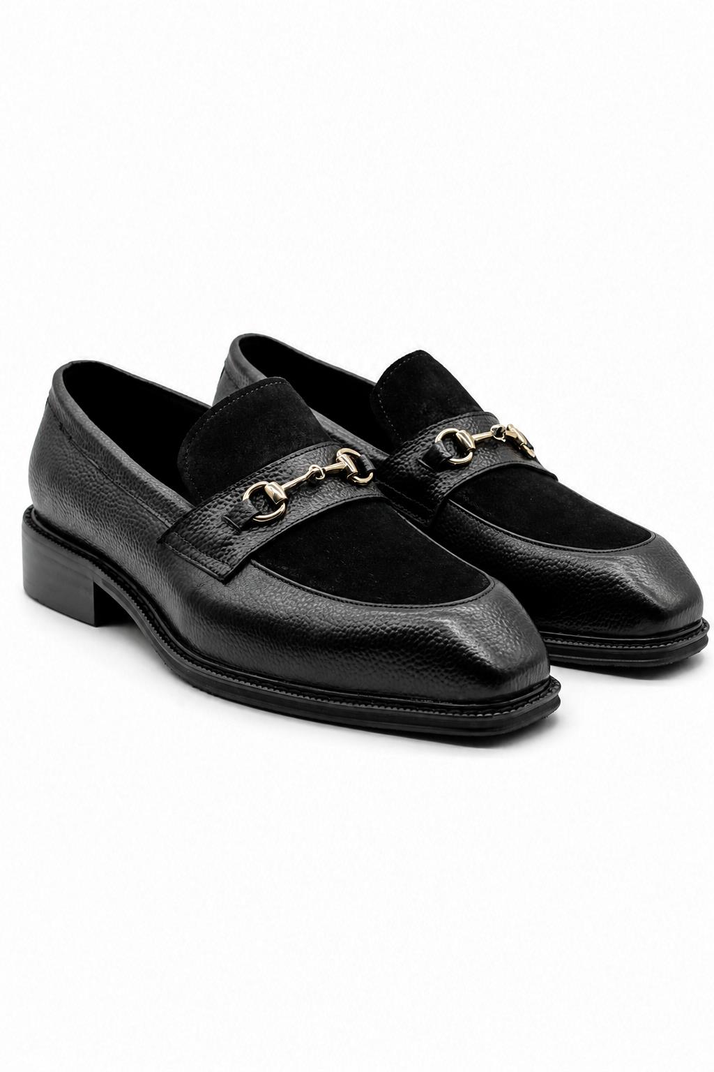 DEXTER Men’s Black Leather & Suede Snaffle Loafers Sartorial Shoes