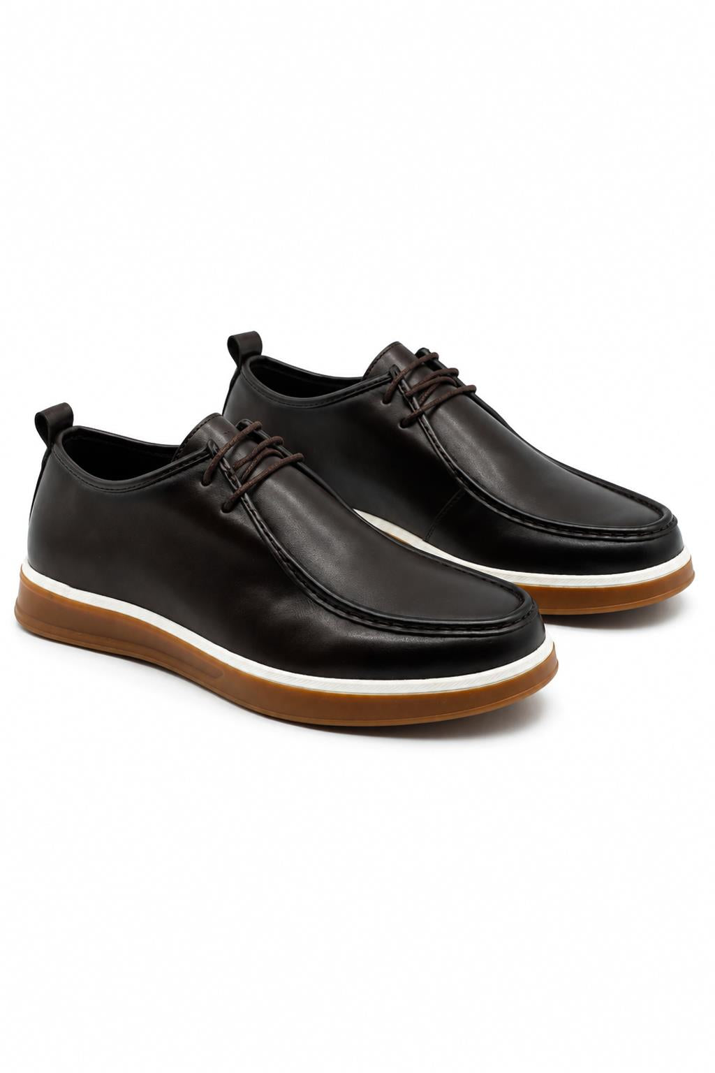 Men's Brown Faux Leather Apron Toe Moc-Toe Chukka Boots Sartorial Shoes