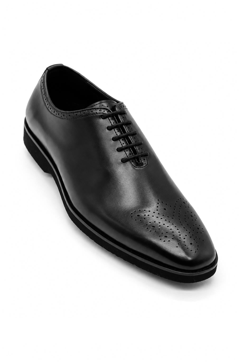 Men's Black Faux Leather Whole-Cut Oxford Brogue Shoes Sartorial Shoes