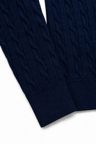Men's Navy Blue 100% Cotton Fine Cable Knit Quarter Zip Neck Jumper CAVANI