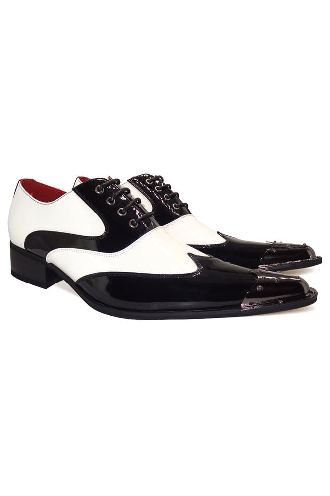 PATENT BLACK & WHITE METAL TOE CAP
