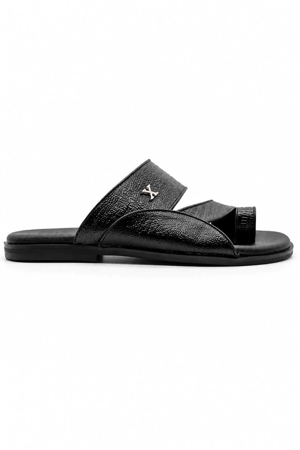 Men's Handmade Black Real Leather Toe Loop Sandals Sartorial Shoes