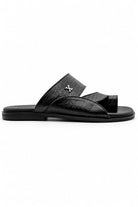 Men's Handmade Black Real Leather Toe Loop Sandals Sartorial Shoes