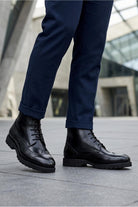 RAM Men's Black Real Leather Wingtip Brogue Ankle Boots Sartorial Shoes