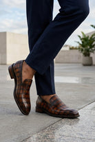 ELBA Men’s Tan Croc Embossed Leather Chisel Toe Loafers Sartorial Shoes