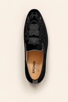FRED Men’s Black Embroidered Velvet Party Loafers Sartorial Shoes