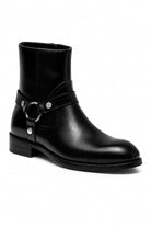DIEGO Men’s Black Polished Leather Side Zip Ankle Biker Boots Sartorial Shoes
