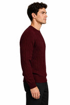 Men's Maroon 100% Cotton Fine Cable Knit Crew Neck Jumper CAVANI