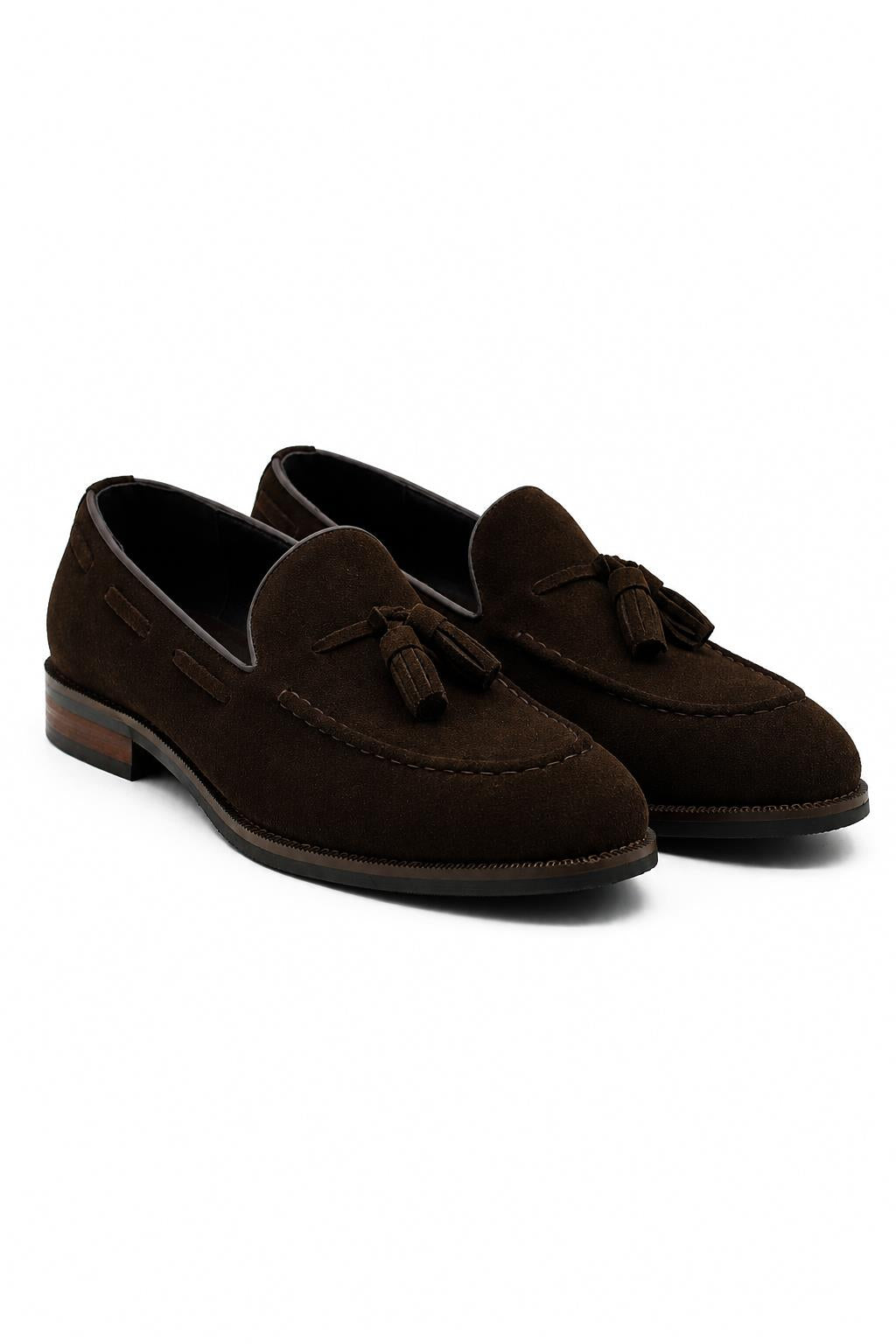 PABLO Men’s Brown Real Suede Leather Tassel Loafers Sartorial Shoes