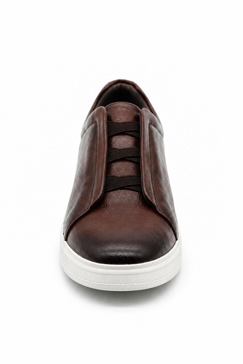 Men’s Coffee Brown Faux Leather Slip-On Trainers Sartorial Shoes