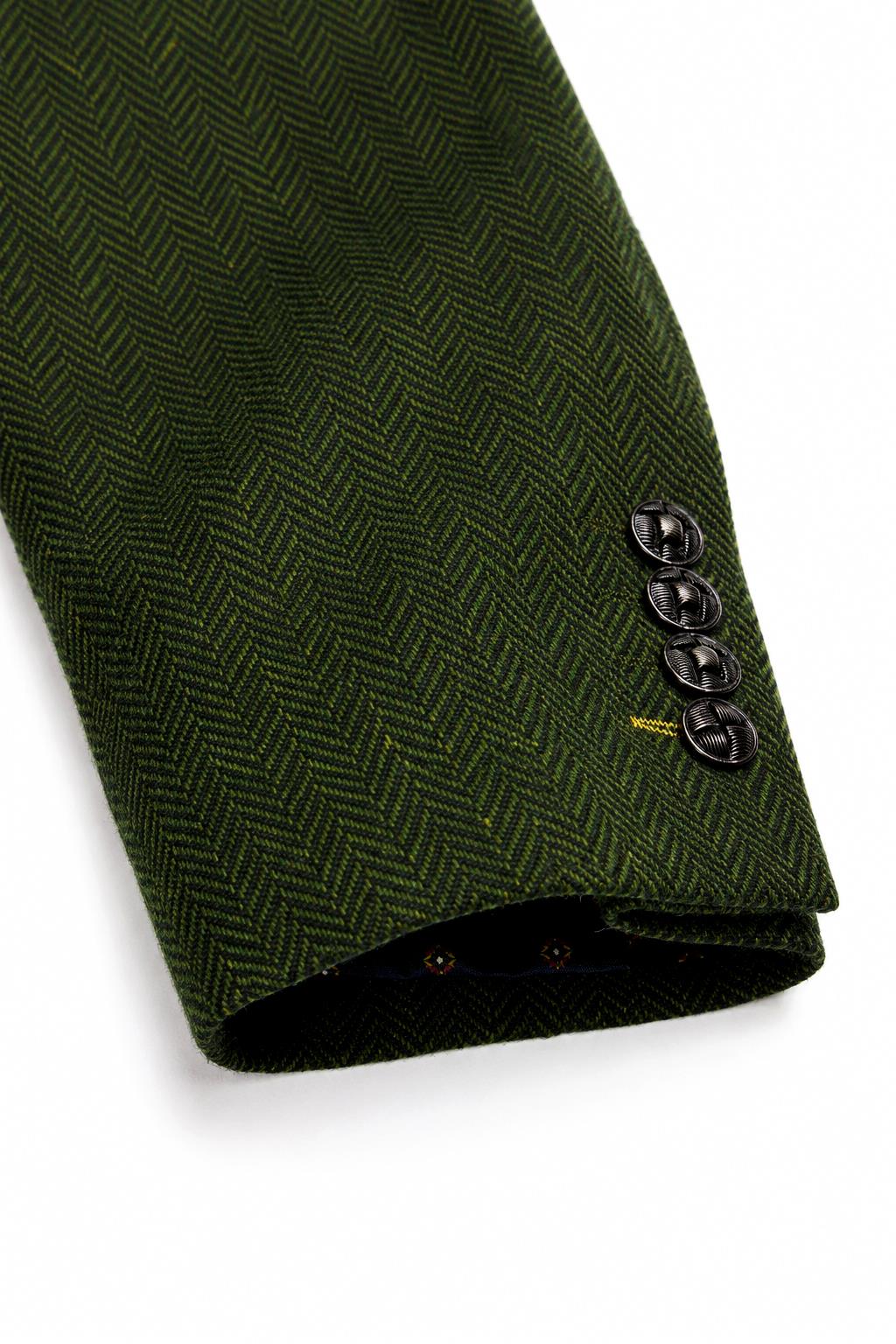 Men's Olive Green Herringbone Wool Blend Tailored Fit Overcoat CAVANI