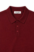 Men's Maroon 100% Cotton Fine Knit Button Neck Polo Jumper CAVANI