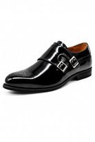 ROAN Men’s Black Hi-Shine Patent Leather Monk Dress Shoes Sartorial Shoes