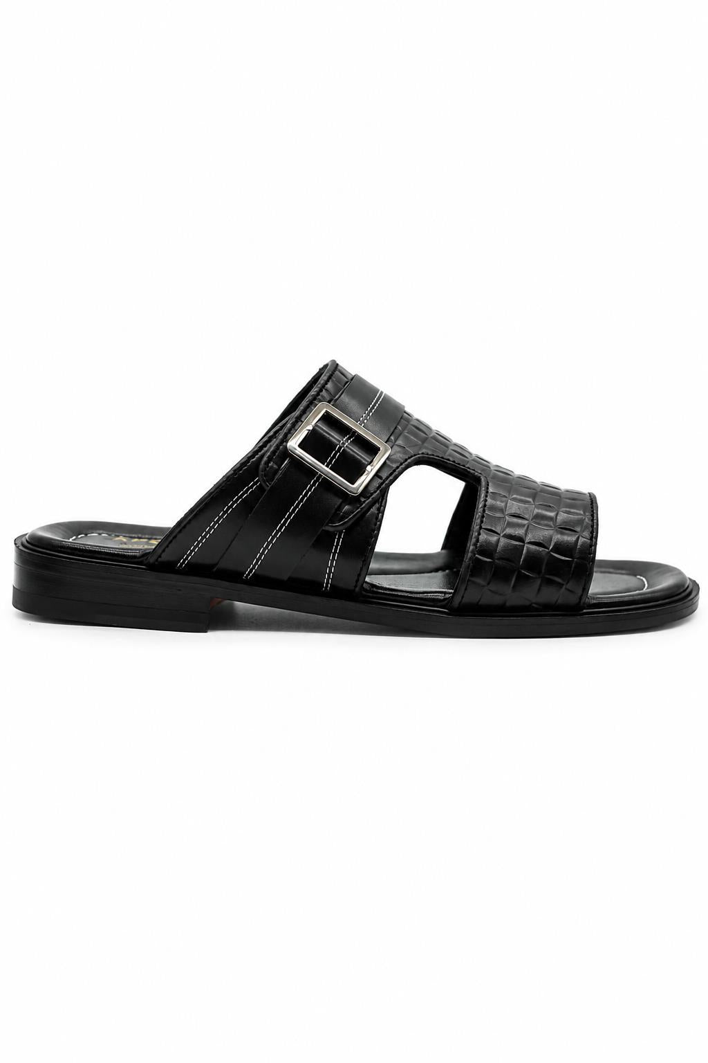 Men's Ade Black Handmade Real Leather Open-Toe Sandals Sartorial Shoes