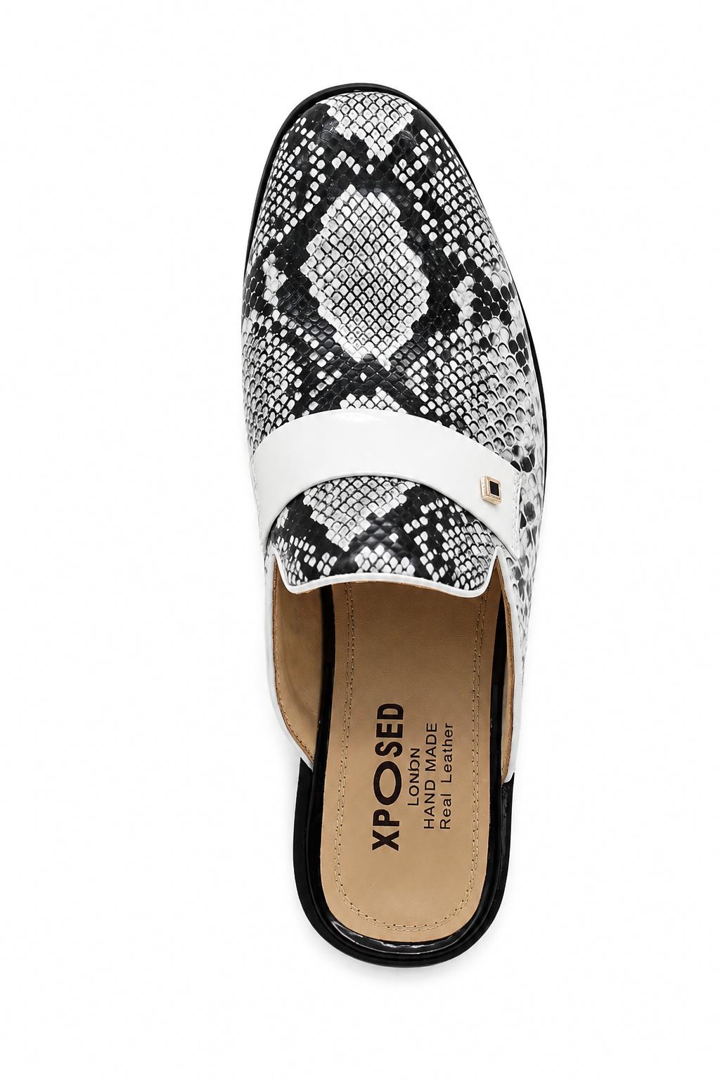 Men’s Black & White Shiny Patent Print Occasion Half Shoes Sartorial Shoes