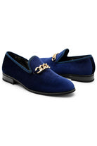 Men's Navy Smooth Velvet Gold Chain Dress Loafers Sartorial Shoes