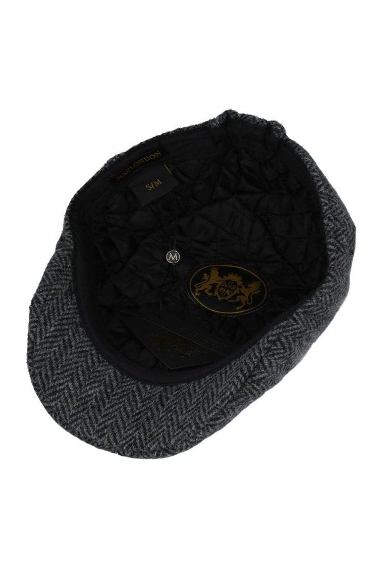 GREY PURE WOOL HERRINGBONE DUCKBILL FLAT CAP