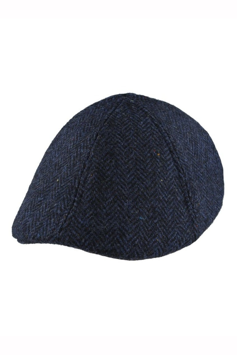 NAVY PURE WOOL HERRINGBONE DUCKBILL FLAT CAP
