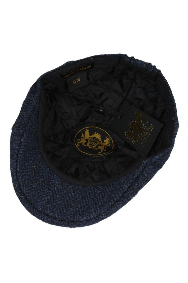 NAVY PURE WOOL HERRINGBONE DUCKBILL FLAT CAP