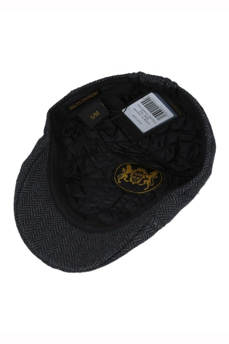 CHARCOAL WOOL BLEND HERRINGBONE DUCKBILL FLAT CAP