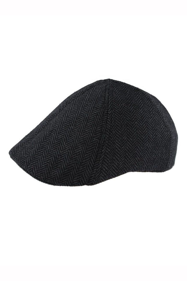CHARCOAL WOOL BLEND HERRINGBONE DUCKBILL FLAT CAP