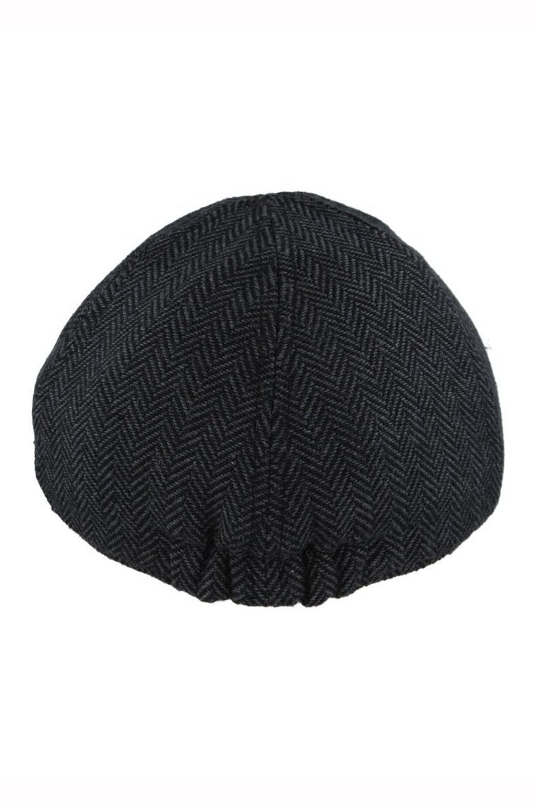 CHARCOAL WOOL BLEND HERRINGBONE DUCKBILL FLAT CAP