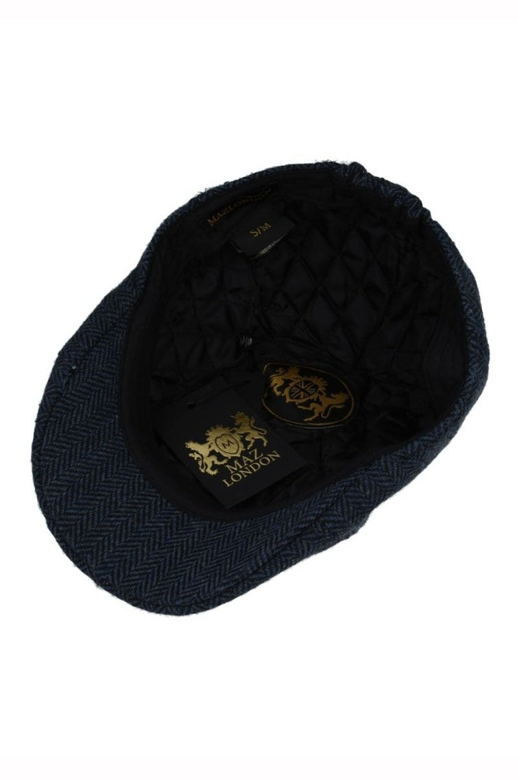 NAVY WOOL BLEND HERRINGBONE DUCKBILL FLAT CAP