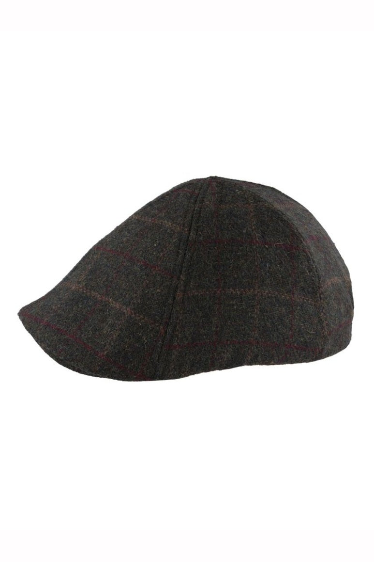 GREEN WOOL BLEND TWEED FLAT HAT