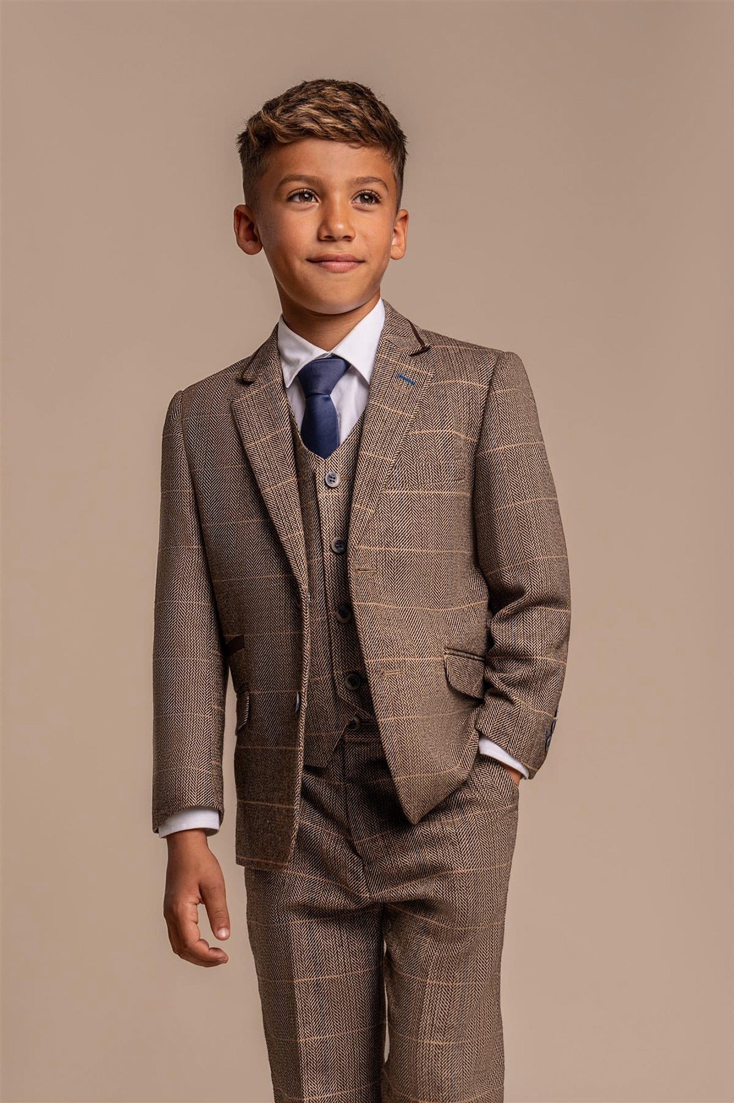 ALBERT BROWN CHECK TWEED BOYS SUIT CAVANI