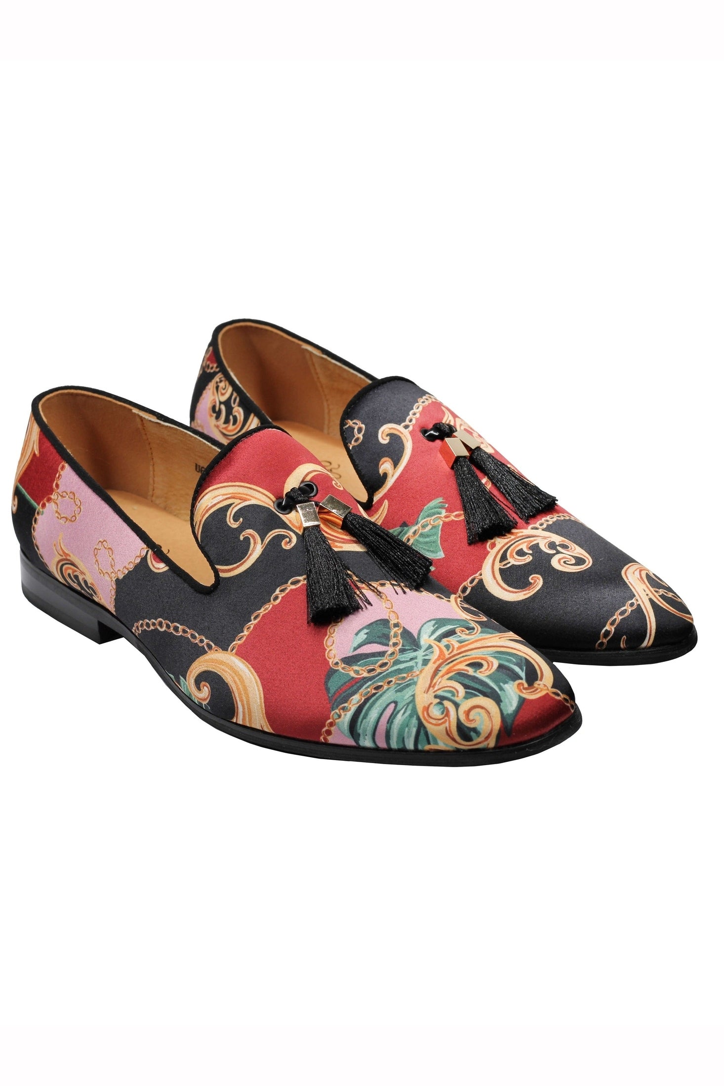 MEN’S BROCADE TASSEL SLIPPERS RETRO WEDDING PARTY SLIP ON LOAFERS SHOES