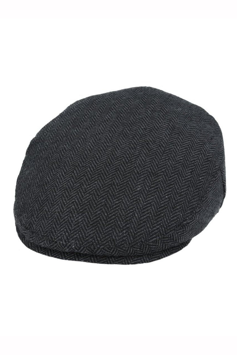 GREY HERRINGBONE WOOL BLEND FLAT CAP