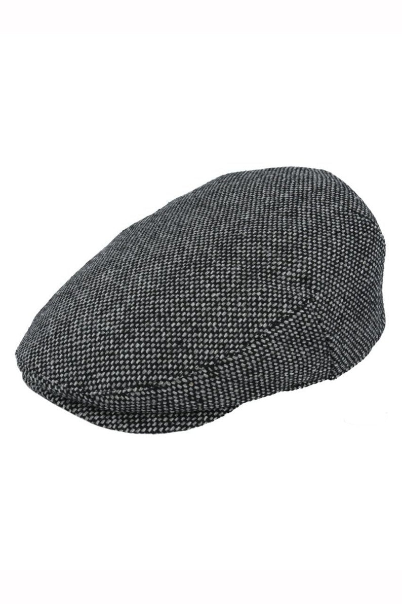 GREY WOOL BLEND TWEED FLAT CAP